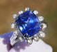 Tanzanite ring diamond gold white 14k cushion cut 6.60ctw gia certified
