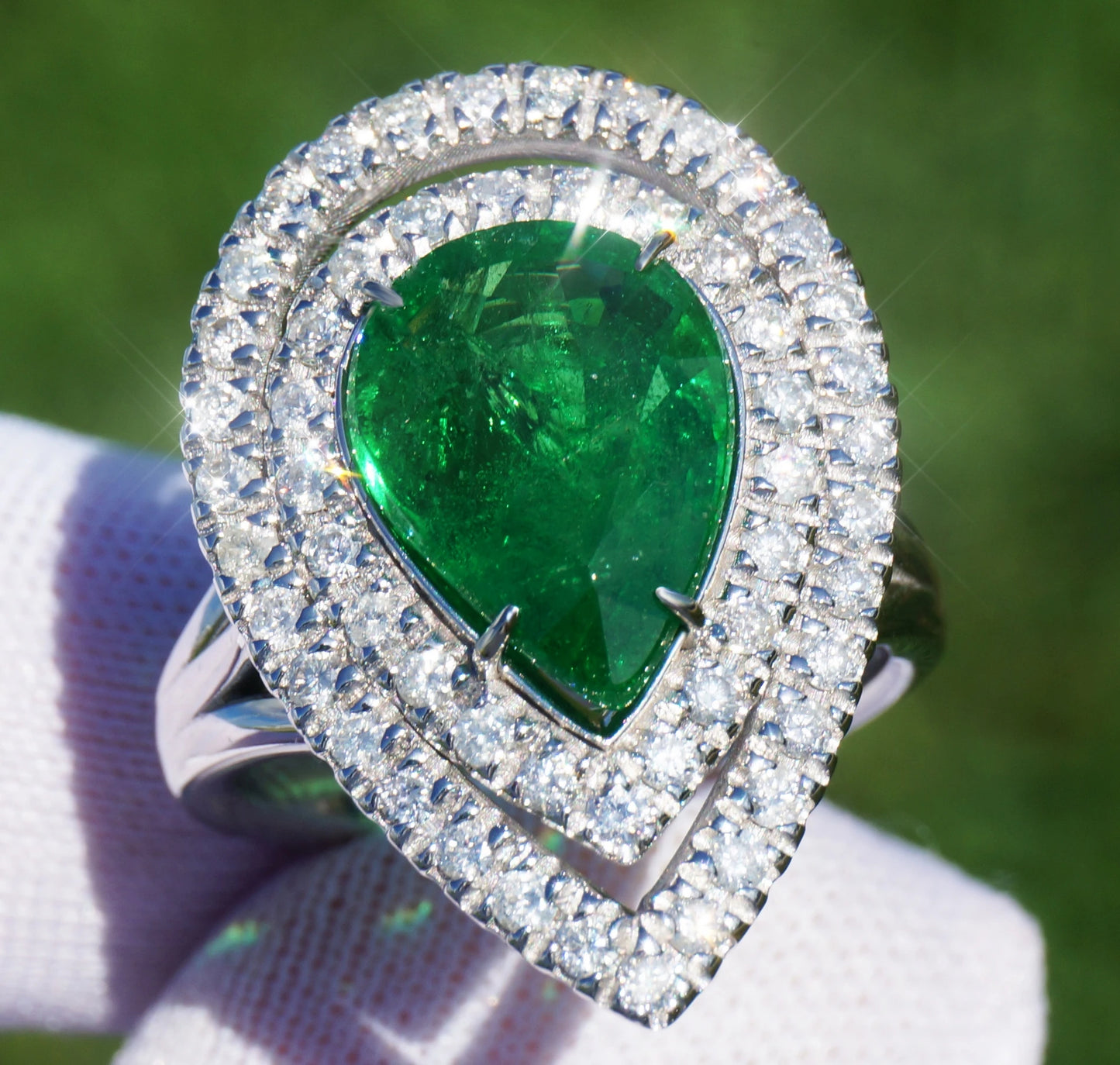 Tsavorite ring white gold 14k diamond grossular garnet 6.08ctw gia certified pear cut