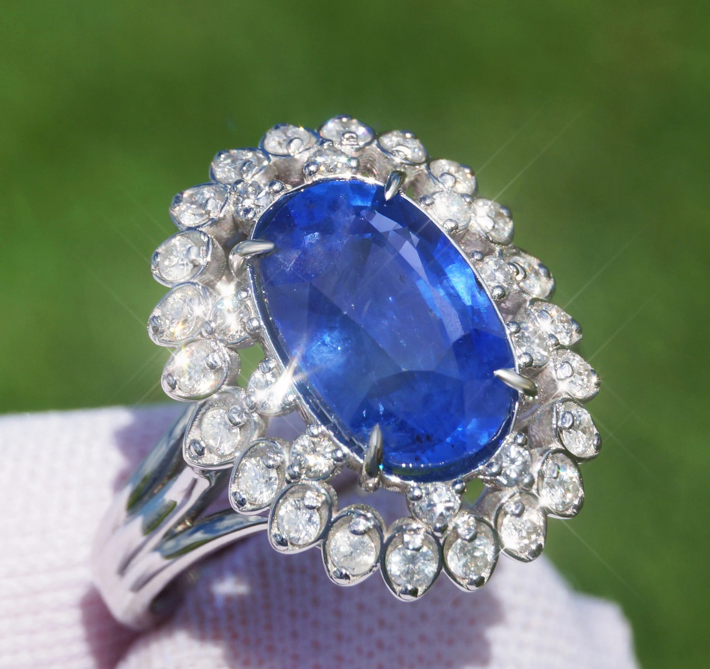 Sapphire & diamond ring 14k white gold no heat ceylon blue oval 4.89ctw gia certified