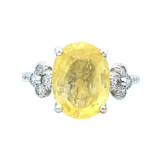 yellow Sapphire & diamond ring white gold 14k sri lanka oval cut gia certified 5.79ctw