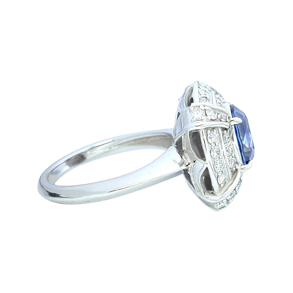 Sapphire ring diamond white gold 14k blue color cushion cut gia certified 4.13ctw