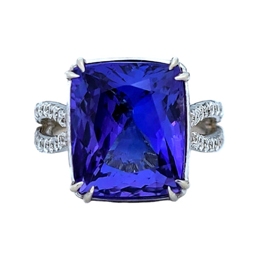 Tanzanite & diamond ring white gold white 14k no heat gia certified 10.86ctw