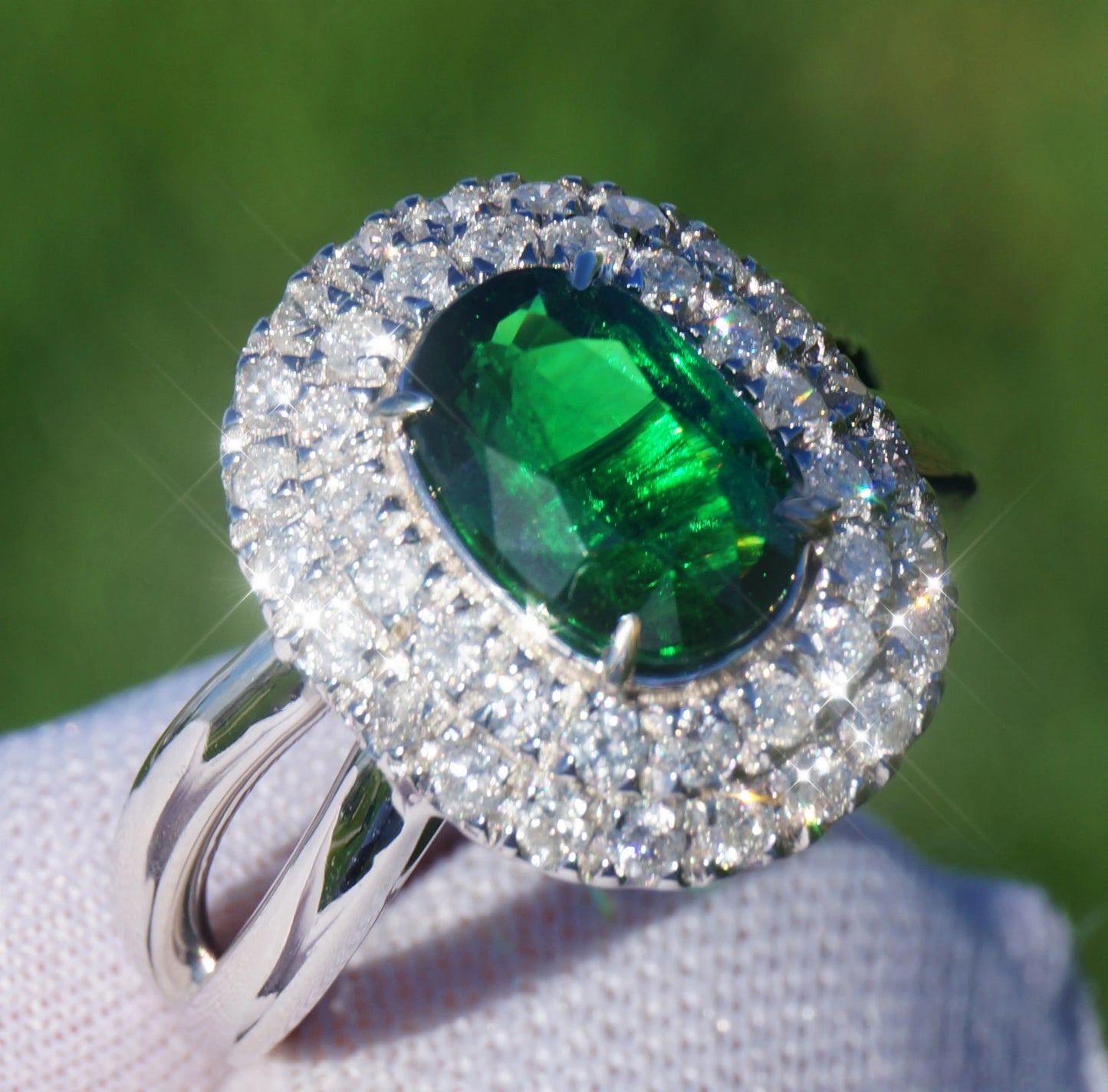 Tsavorite ring diamond gold white 14k gia certified 2.69ctw green garnet
