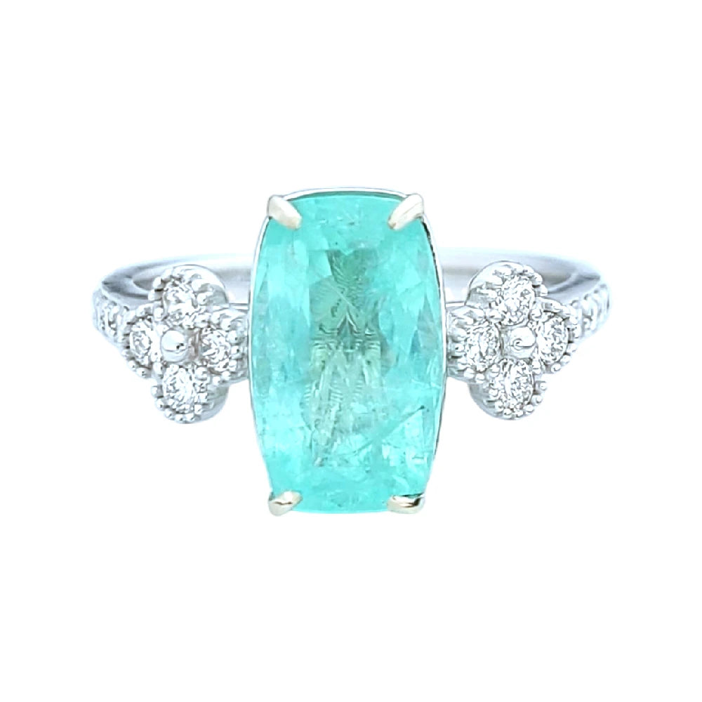 Paraiba tourmaline copper bearing & diamond ring neon blue white 14k gold gia certified 3.59ctw