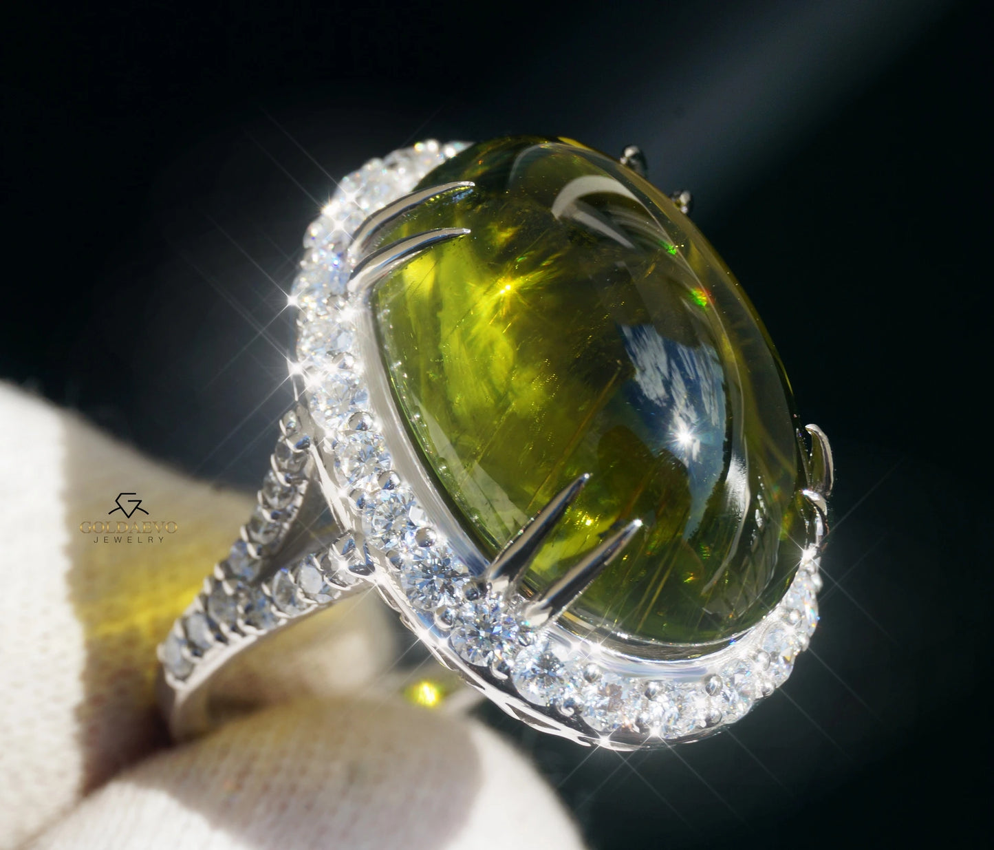Paraiba tourmaline copper bearing & diamond ring GIA certified 14k gold 18.40CTW cabochon cut