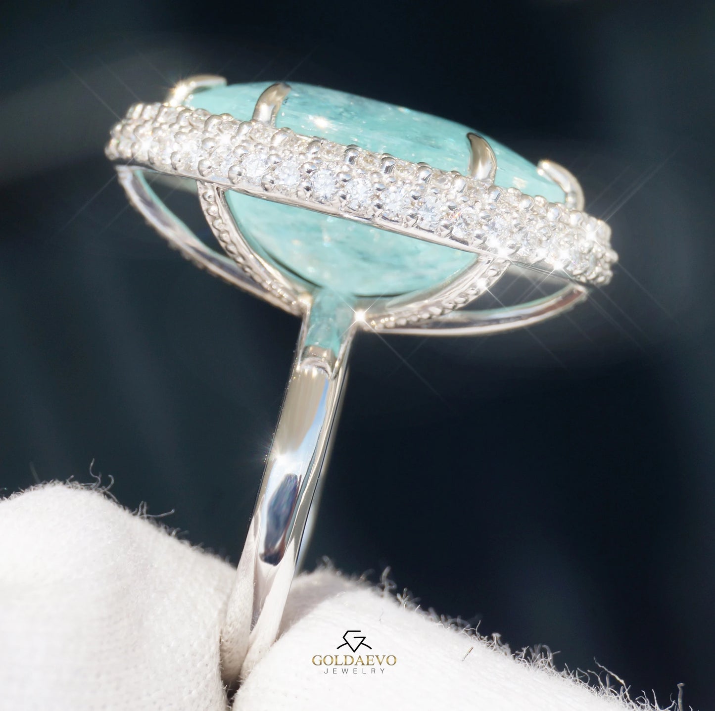 Paraiba tourmaline copper bearing diamond ring gia certified 14k white gold 21.92ctw