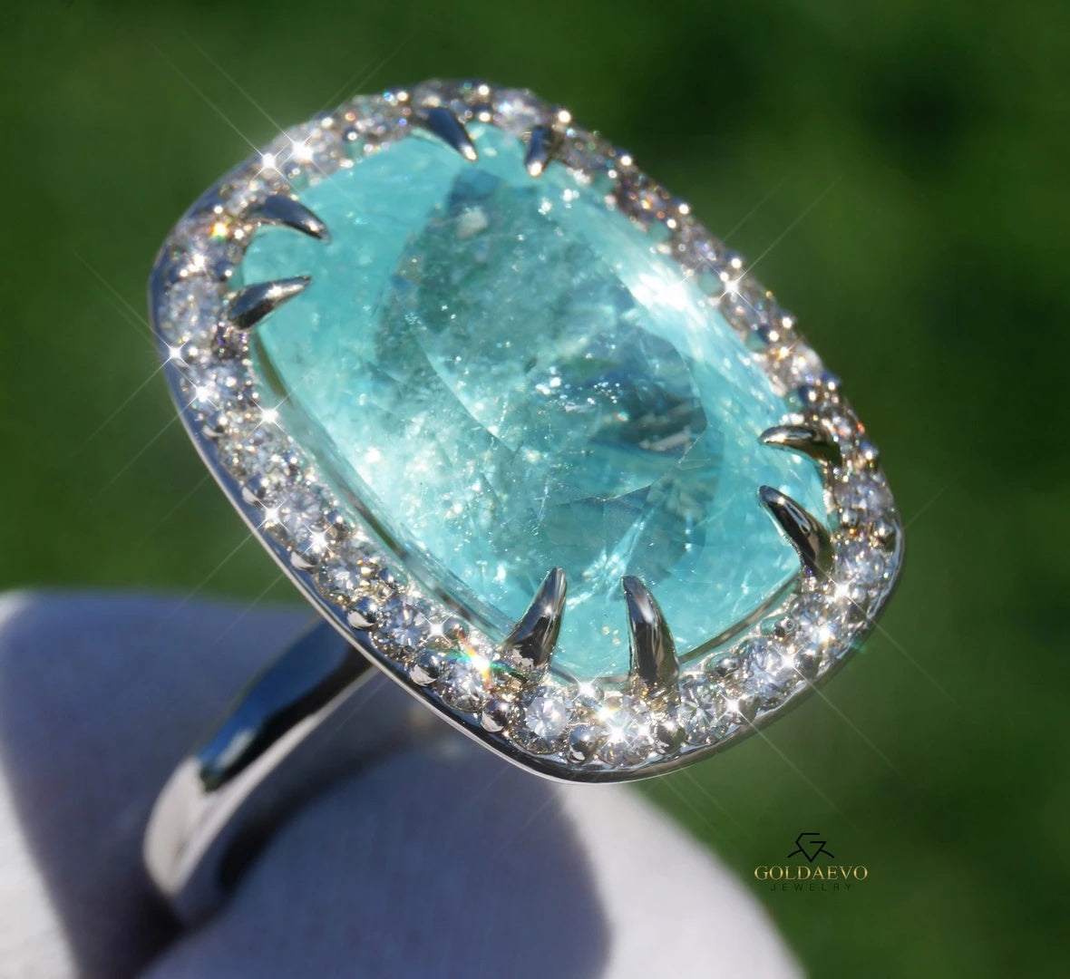Paraiba tourmaline copper bearing ring gold diamond 14k gia certified 17.0ctw