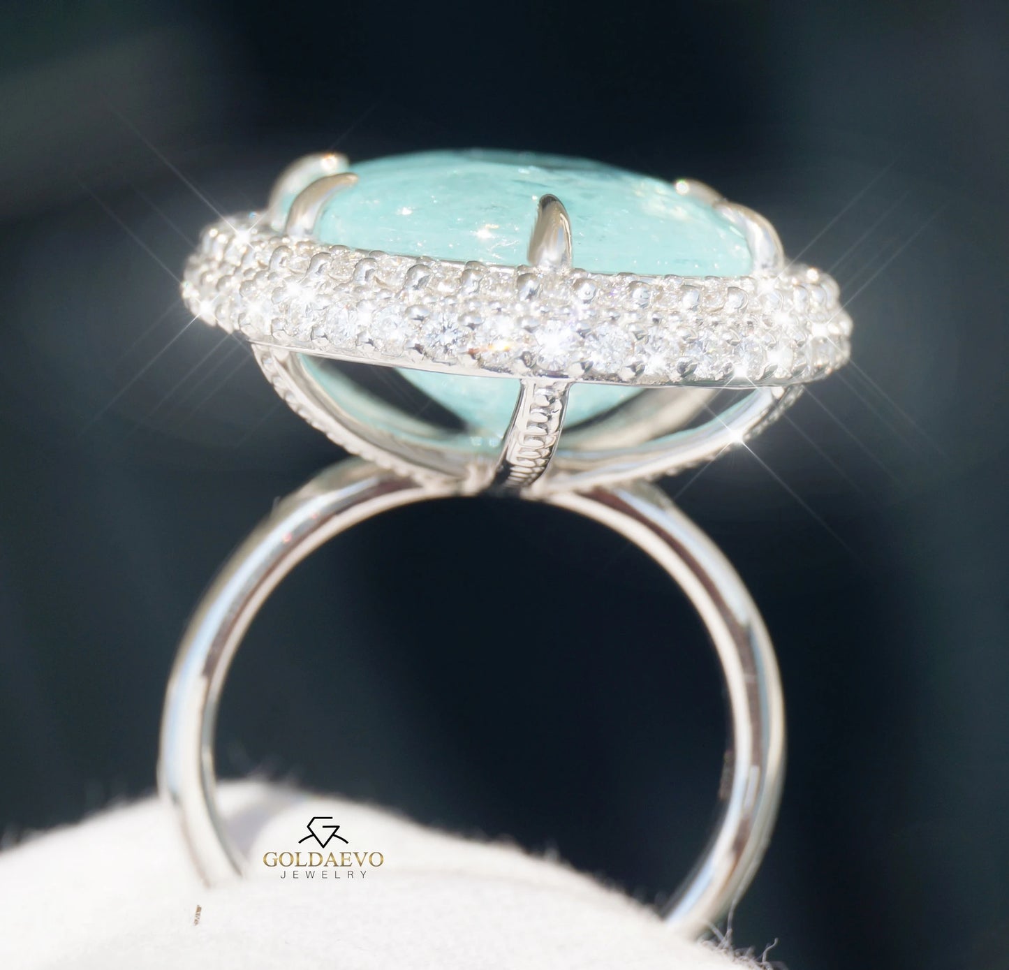 Paraiba tourmaline copper bearing diamond ring gia certified 14k white gold 21.92ctw
