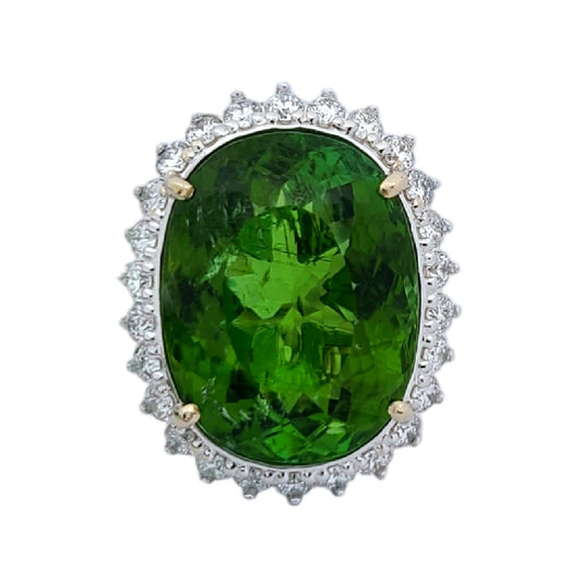 Green Paraiba tourmaline copper bearing ring diamond 14k white gold 10.72 ctw gia certified green