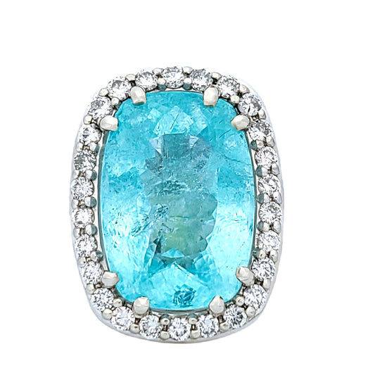 Paraiba tourmaline copper bearing ring gold diamond 14k gia certified 17.0ctw