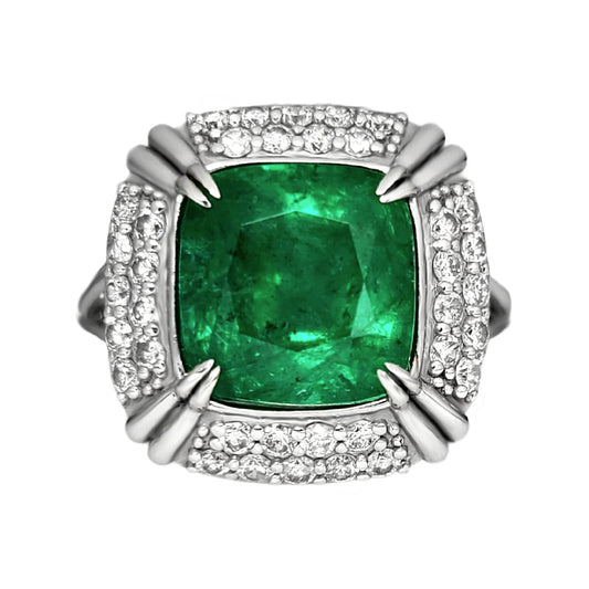 Emerald ring diamond white gold 14k green cushion 5.60ctw gia certified