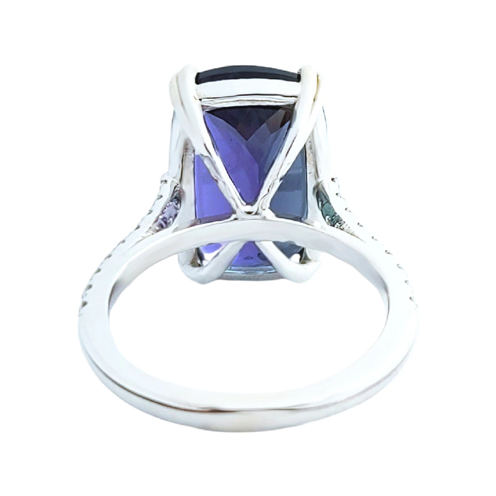 Tanzanite & diamonds ring white 14k gold no heat 12.60CTW GIA certified