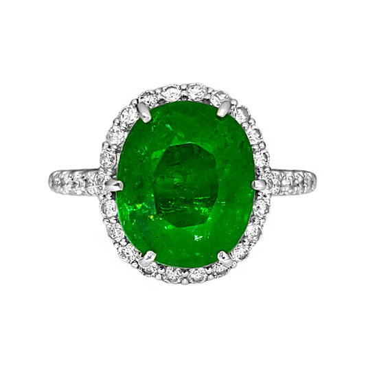 Tsavorite & diamonds Ring GIA certified 14k white gold 7.73 ctw green oval cut