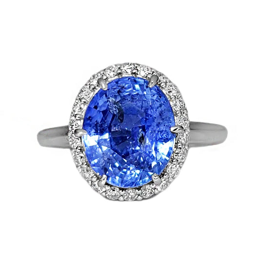 Sapphire ring diamond gold 14k oval blue 6.25ctw ceylon gia certified