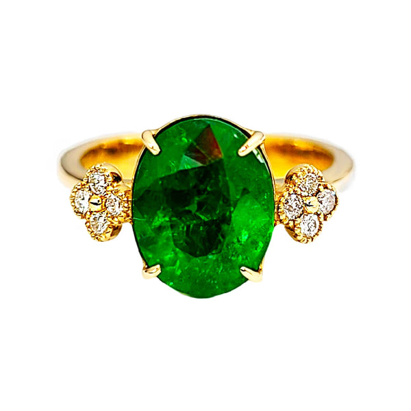 2Ct Vivid green Tsavorite Garnet and Natural Diamond Ring | Burma Jars