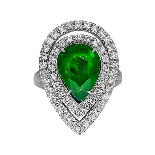 Tsavorite ring white gold 14k diamond grossular garnet 6.08ctw gia certified pear cut