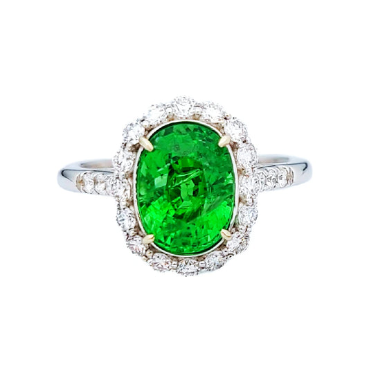 Tsavorite white 14k gold ring diamond green oval grossular garnet 3.80ctw gia certified