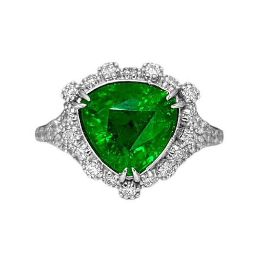 Tsavorite ring diamond 14k gold grossular garnet 5.00ctw gia certified triangular cut