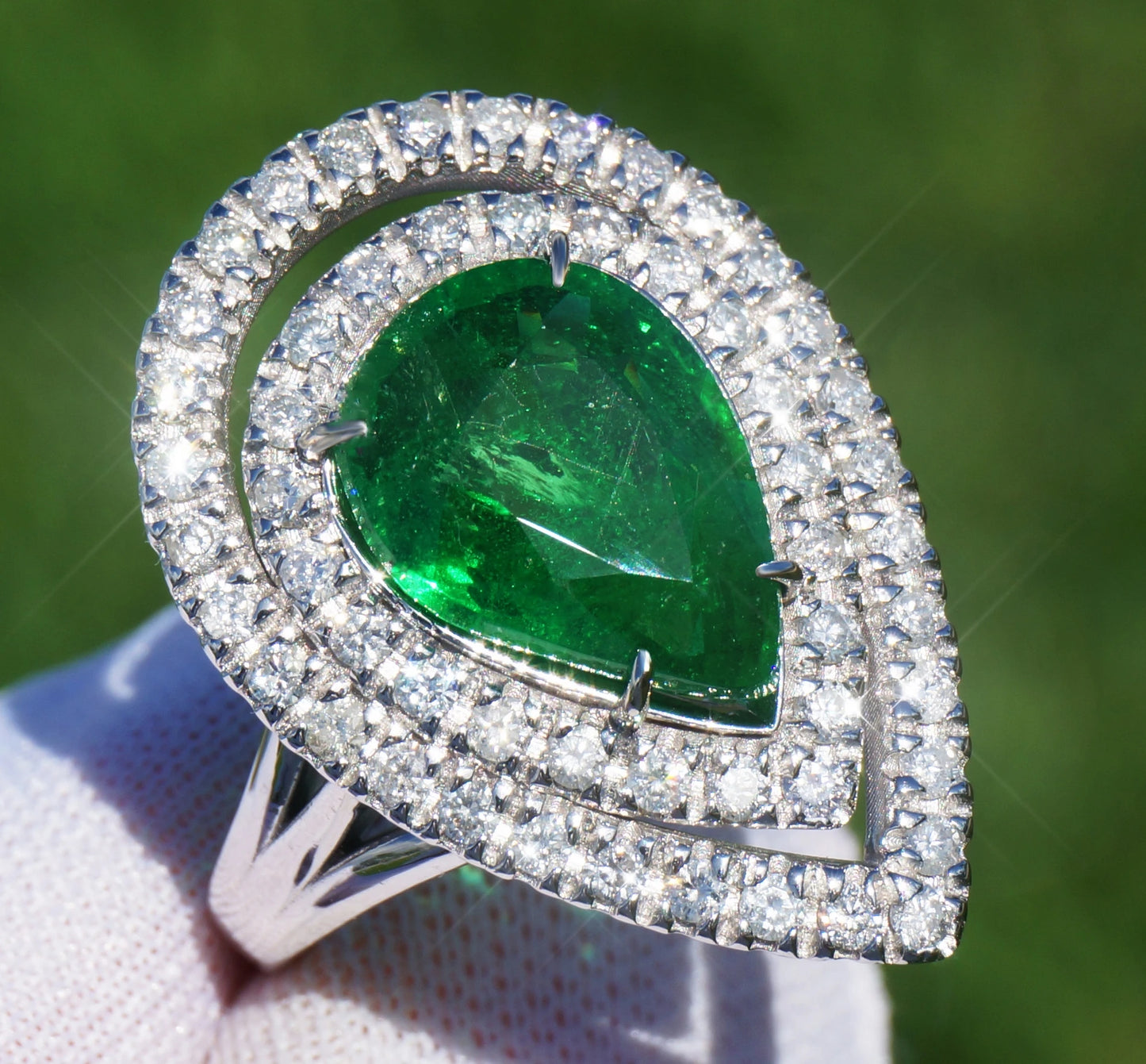 Tsavorite ring white gold 14k diamond grossular garnet 6.08ctw gia certified pear cut