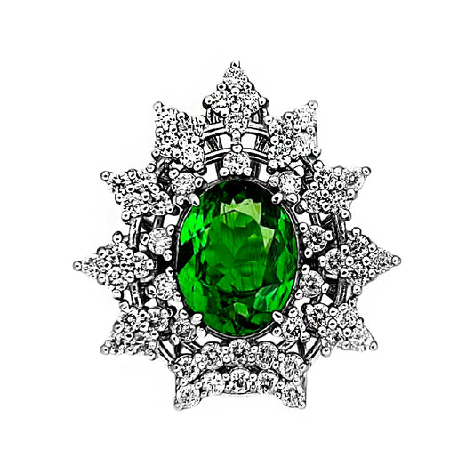 Tsavorite diamond ring white gold 14k gia certified 3.39ctw green grossular garnet