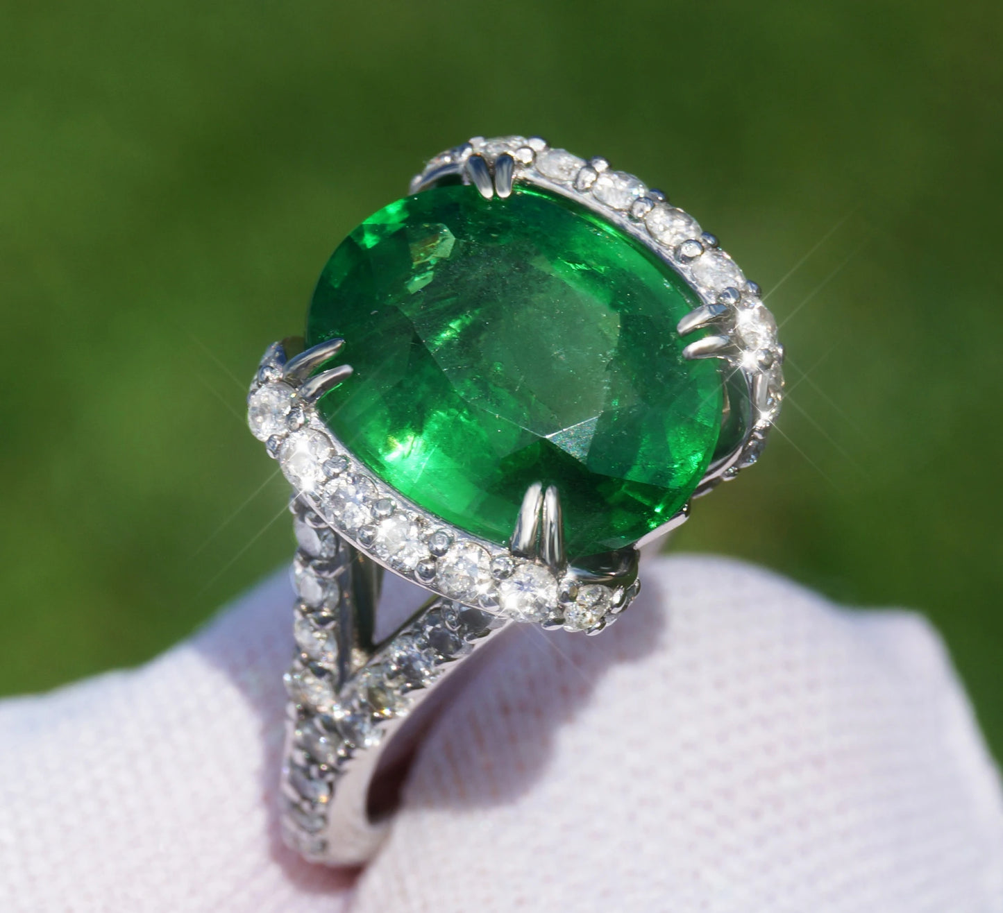 Tsavorite & diamonds ring 14k white gold green grossular garnet 6.38 ctw gia certified