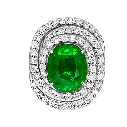 Tsavorite diamond ring gia certified white14k gold oval green grossular garnet 5.97ctw