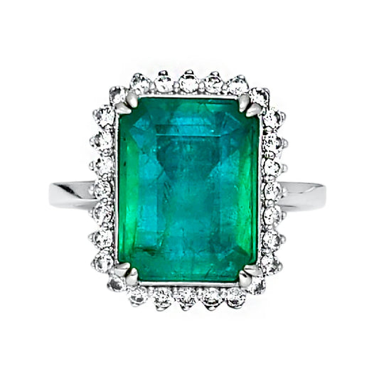 Emerald ring diamond white gold white 14k gia certified 5.76ctw
