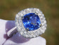 Sapphire ring white 14k gold diamond cushion blue ceylon sri lanka gia certified 3.95ctw